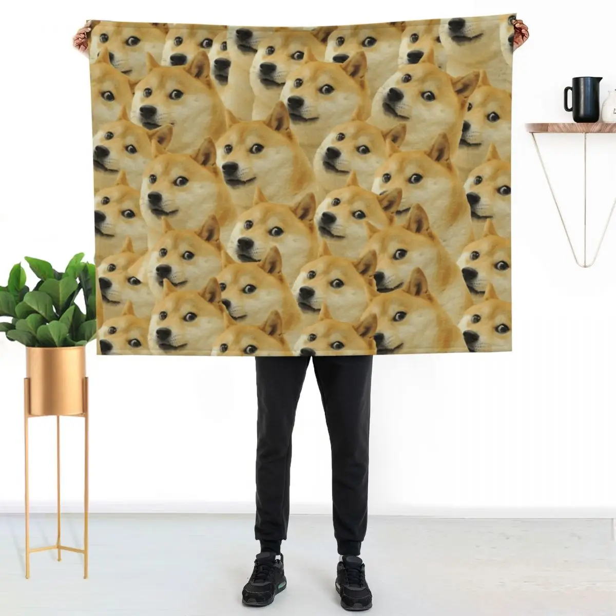 Doge WOW Pattern Shiba Inu Doggo dog meme montage HD High Quality Online Store Throw Blanket Heavy christmas gifts Blankets