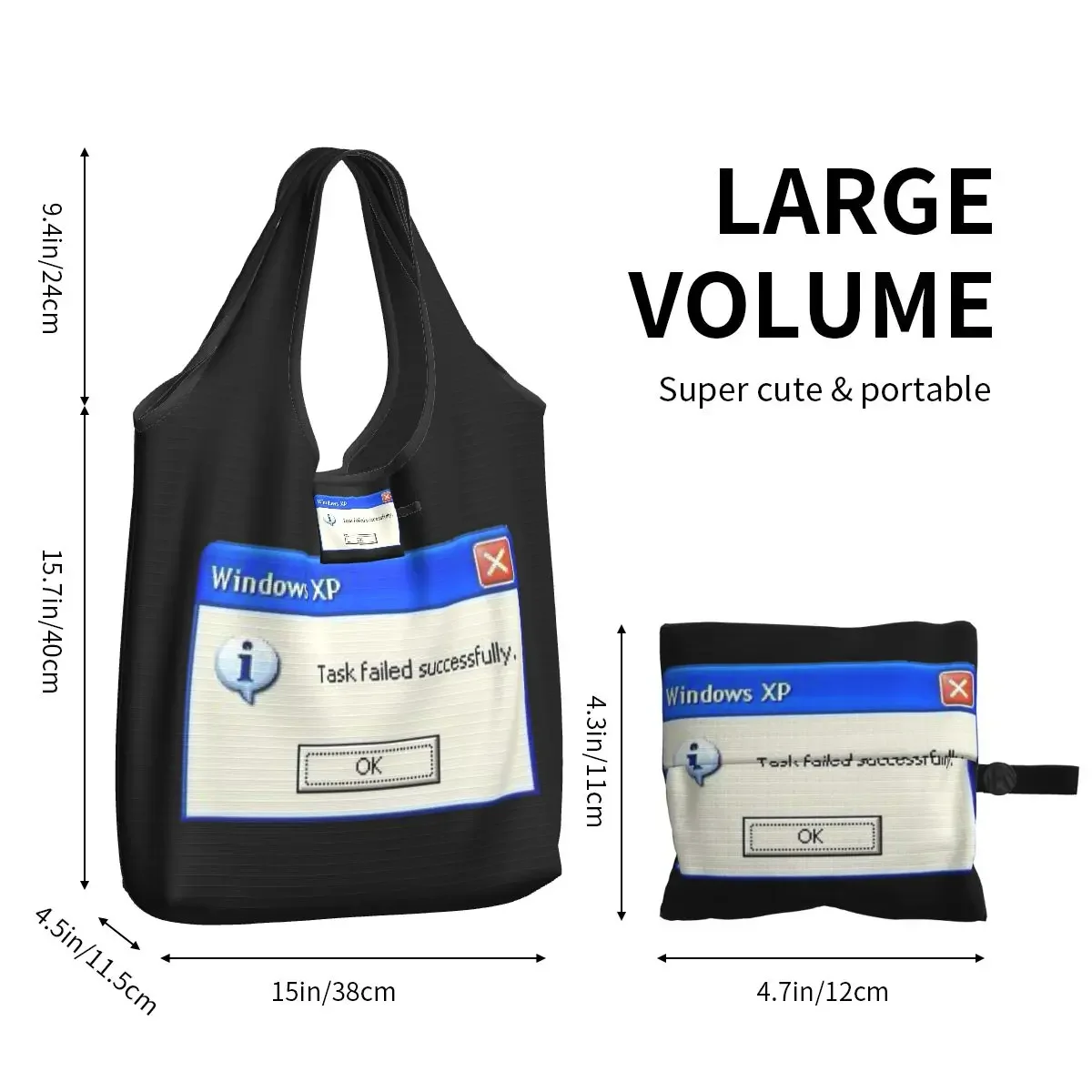 Windows Xp Fail Portable Tote Shopping Bags Reusable Shopper Bag Grocery Handbag Shoulder Bag