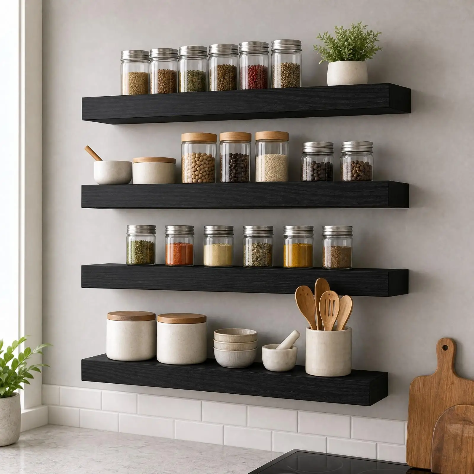 4 Pieces Wooden Floating Wall Shelf Minimalist for Living Room, Bedroom