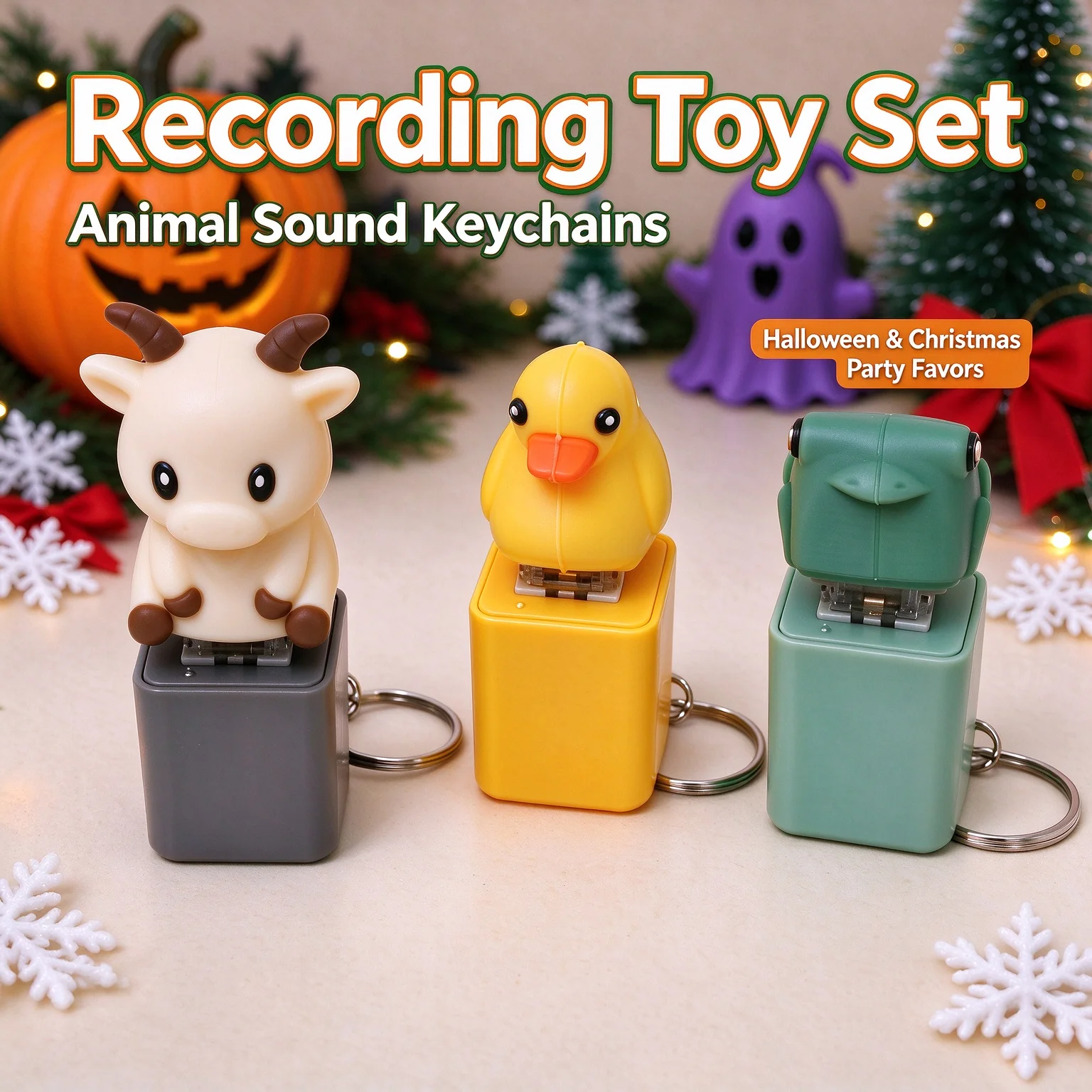 Animal Fidget Sound Keychains, Mini Recording Toy Set, Halloween & Christmas Kids Party Favors, Cute Bag Pendant Gifts