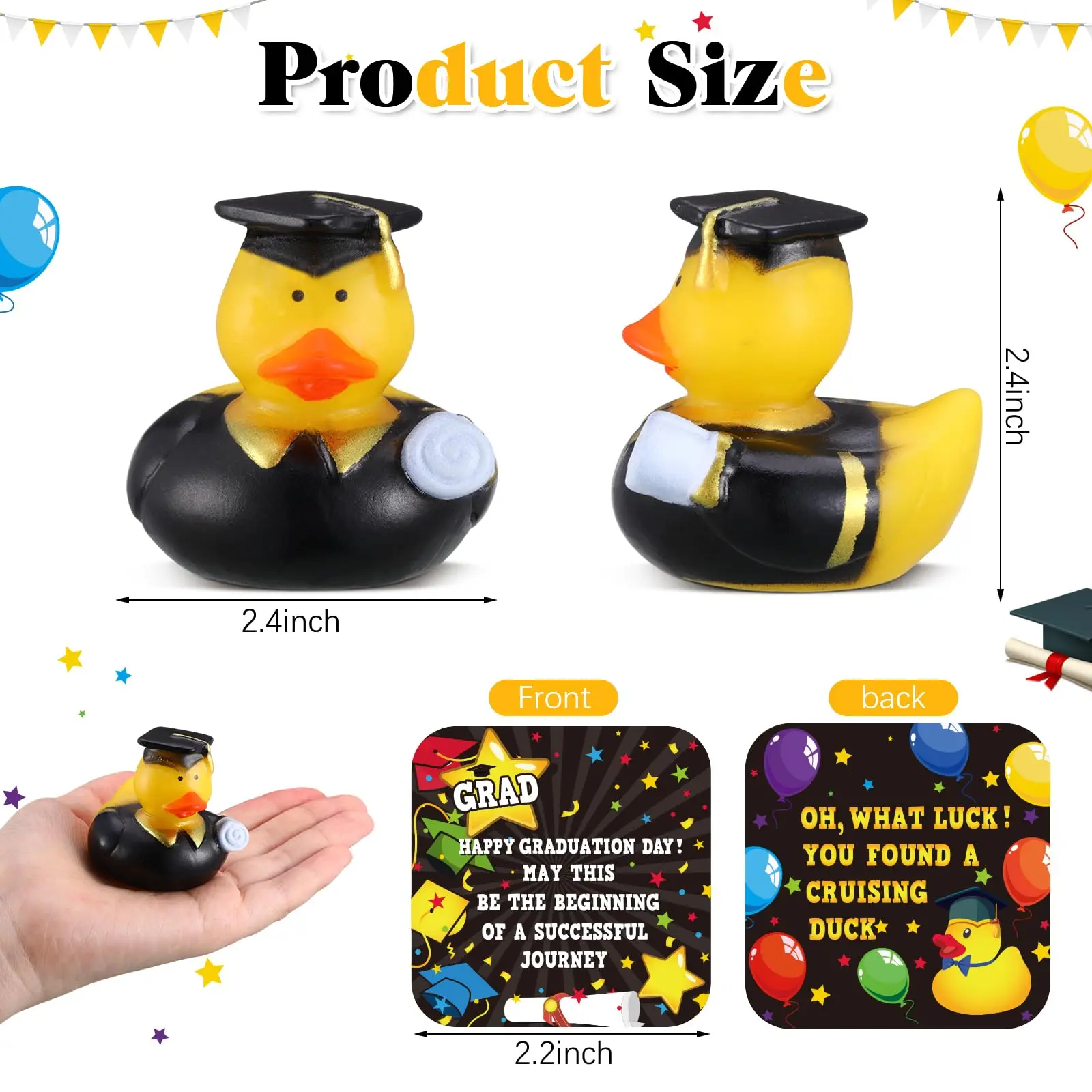 Canard en caoutchouc Grad avec cartes de fête, mini canard en caoutchouc Grad, faveur de graduation, cadeaux DLIGHTGifts avec capuchon de graduation et certificat, 30 ensembles