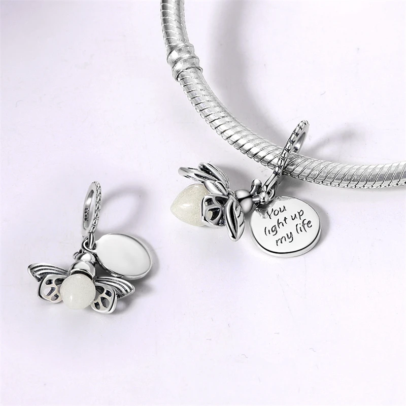 925 Silver Glow in the dark Firefly Dangle Charm Bead Fits Bracelet Necklace Women Fashion Collection DIY Pendant Luxury Jewelry