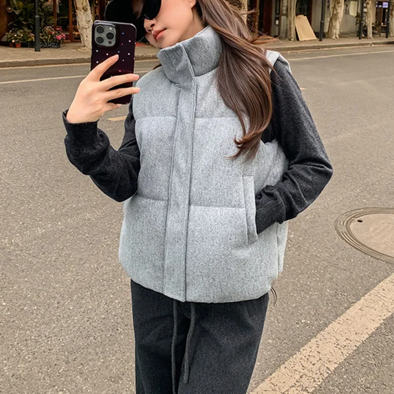 

Stand Collar Zipper Vest Jacket Black Gray Waistcoat Short Down Cotton Vest Women Autumn Winter New Korean Fashion Sleeveless