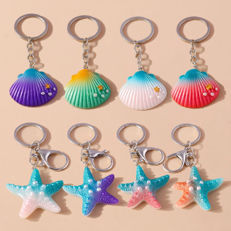 Mooie Emaille Strand Zeester Shell Sleutelhanger Zeeleven Sleutelhanger Voor Vrouwen Meisjes Handtas Decor Charme Sieraden Accessoires