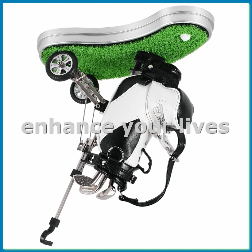 Golf Pens with Golf Bag Holder,Novelty Gifts with 3 Pieces Aluminum Pen Office Desk Golf Bag Pencil Holder-A12I