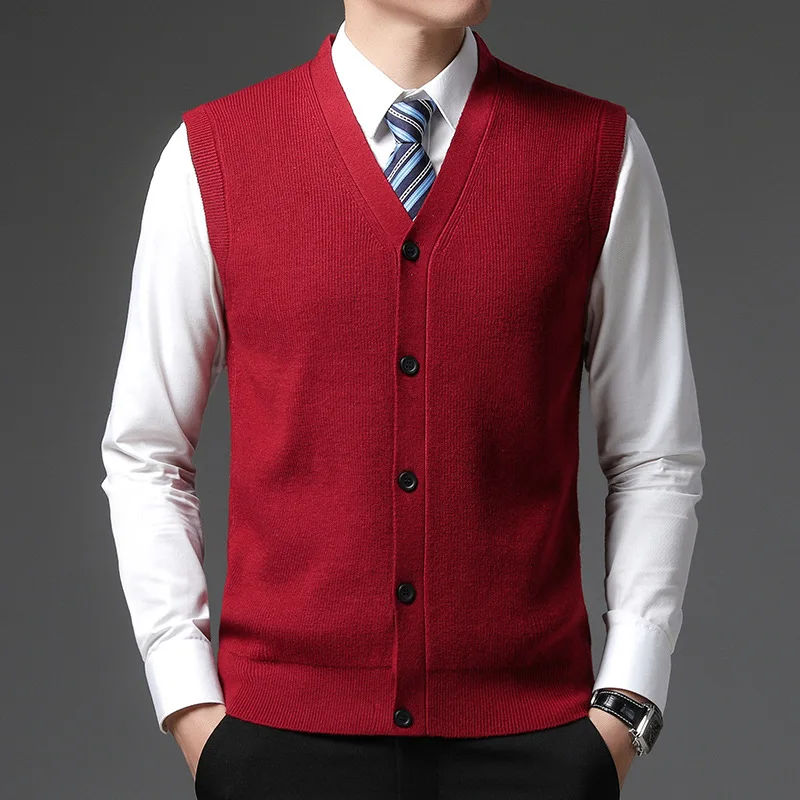 

Men's Winter Knitted Sweater Vest Middle-aged and Young Men's Solid Color All-match Wool Jacket Cardigan Jacket Men's Wear