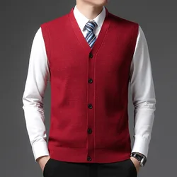 Men's Winter Knitted Sweater Vest Middle-aged and Young Men's Solid Color All-match Wool Jacket Cardigan Jacket Men's Wear