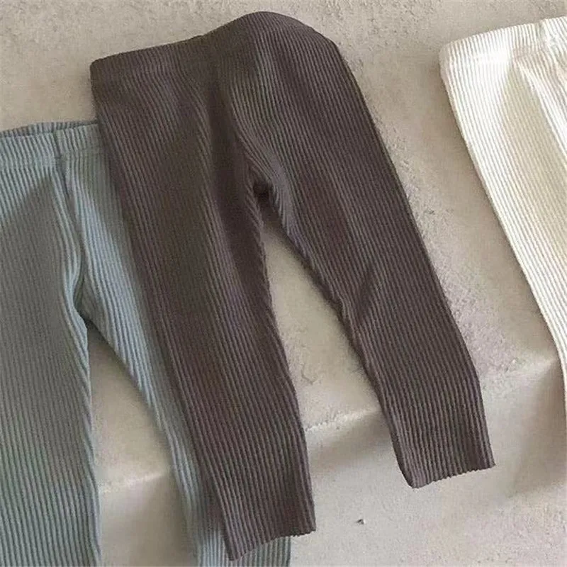 2024 New Baby Cotton Ribbed Leggings Solid Cotton Infant Stretch Pants Soft Comfortable Toddler Pants Kids Boys Girls Trousers