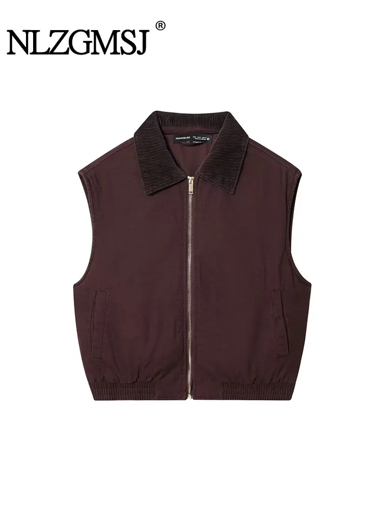 

NLZGMSJ Casual Chic Women Tops Solid Zipper Sleeveless Short Vest New Fashion Spring Autumn Holiday Female Tops