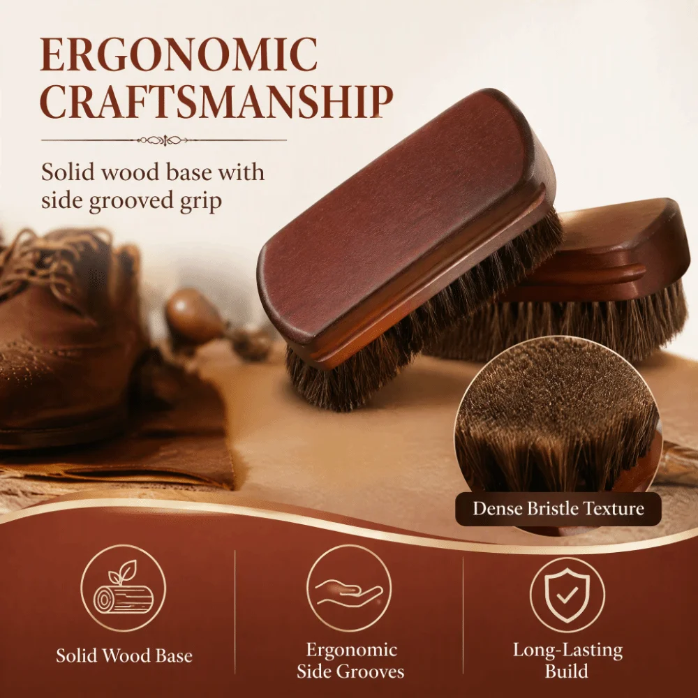 Wooden Base Shoe Polishing Brush Gentle Horsehair Brown Horsehair Shoe Brush Lightweight Ergonomic Grip