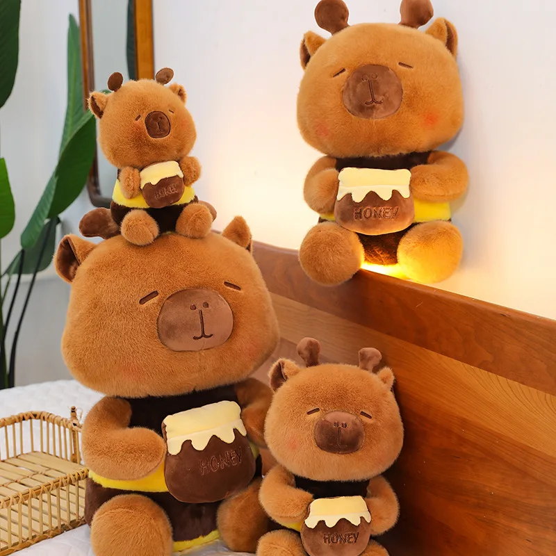 New Capybara Plush Toy Stuffed Animal Cute Kawaii Honey Jar Pillow Soft Doll Kids Birthday Xmas Gift for Children Best Present