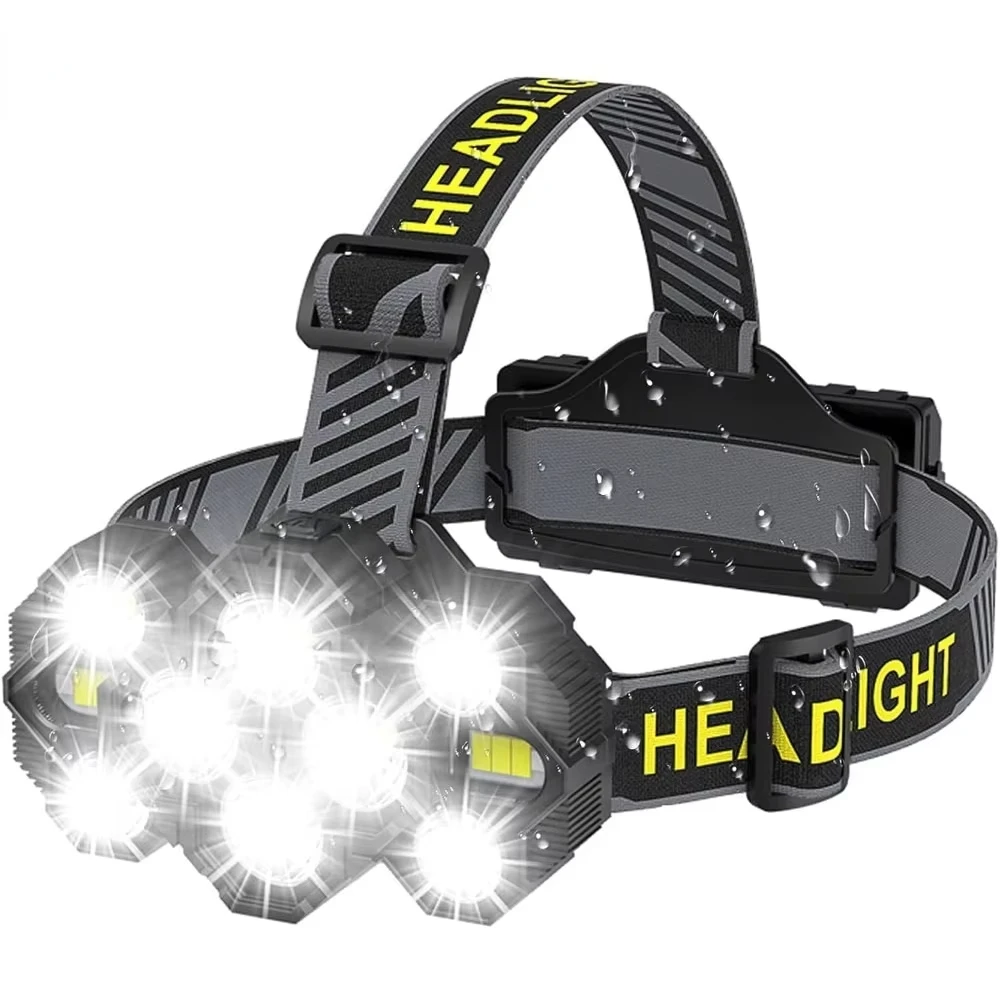 

2000 Lumen Bright Headlamp Usb Rechargeable 10 Led Head Lamp 8 Modes Head Light With Red Light Waterproof Flashlight Headlight