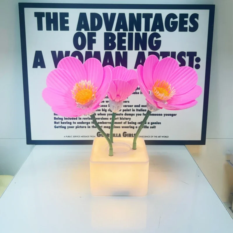 Nice criativo luzes da noite automática floração decoração simulação flor atmosfera candeeiro de mesa para o quarto das meninas