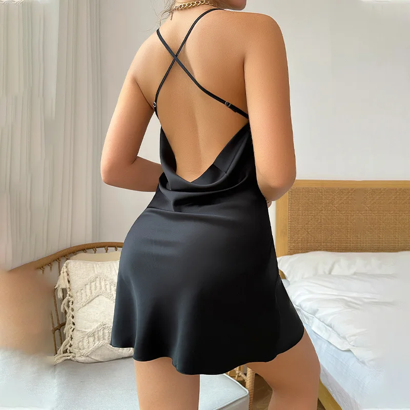 New 2024 Neck Stain Cami Nightdress Comfort Backless Spaghetti Strap Pajama Dress Women's Lingerie Sleepwear