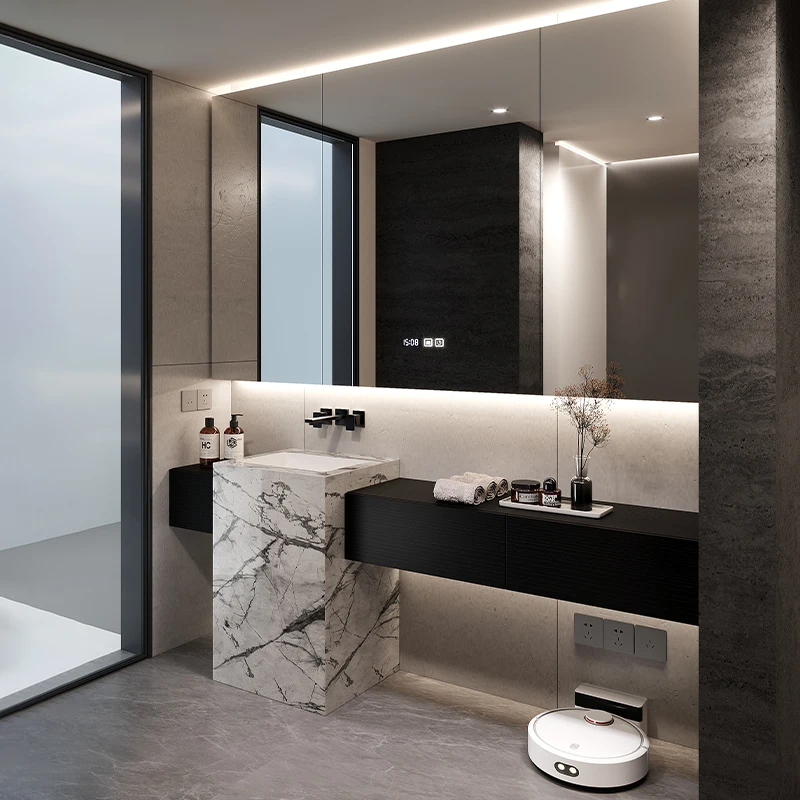 

Итальянский шкаф для ванной комнаты, каменная плита, бесшовная встроенная раковина, колонна, комбинация раковины, шкаф для мытья рук, умывальник для лица