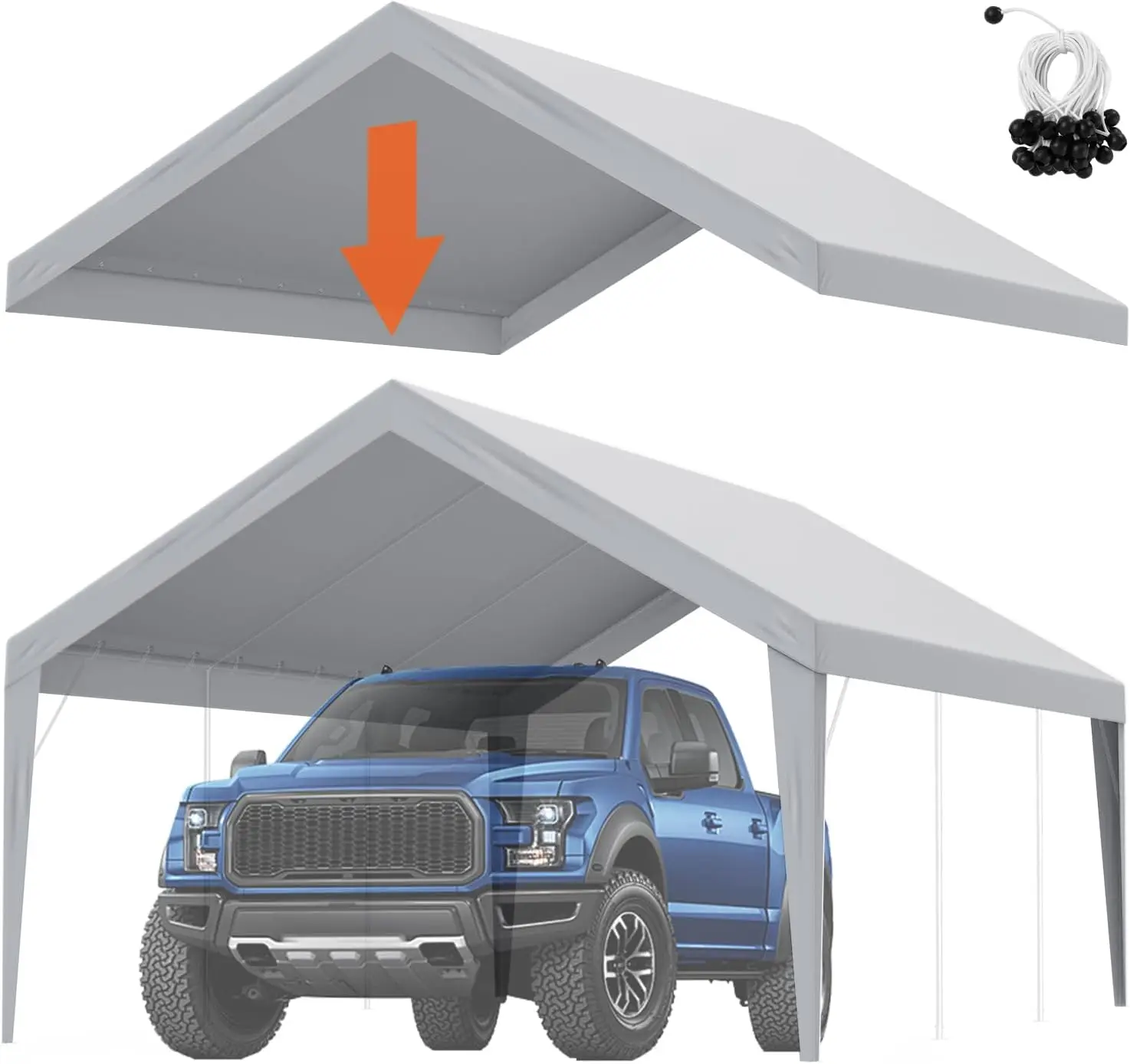 

13x20 ft Heavy-Duty Waterproof Canopy Cover, UV Protected Garage Shelter Tarp with Easy Ball Bungee Installation