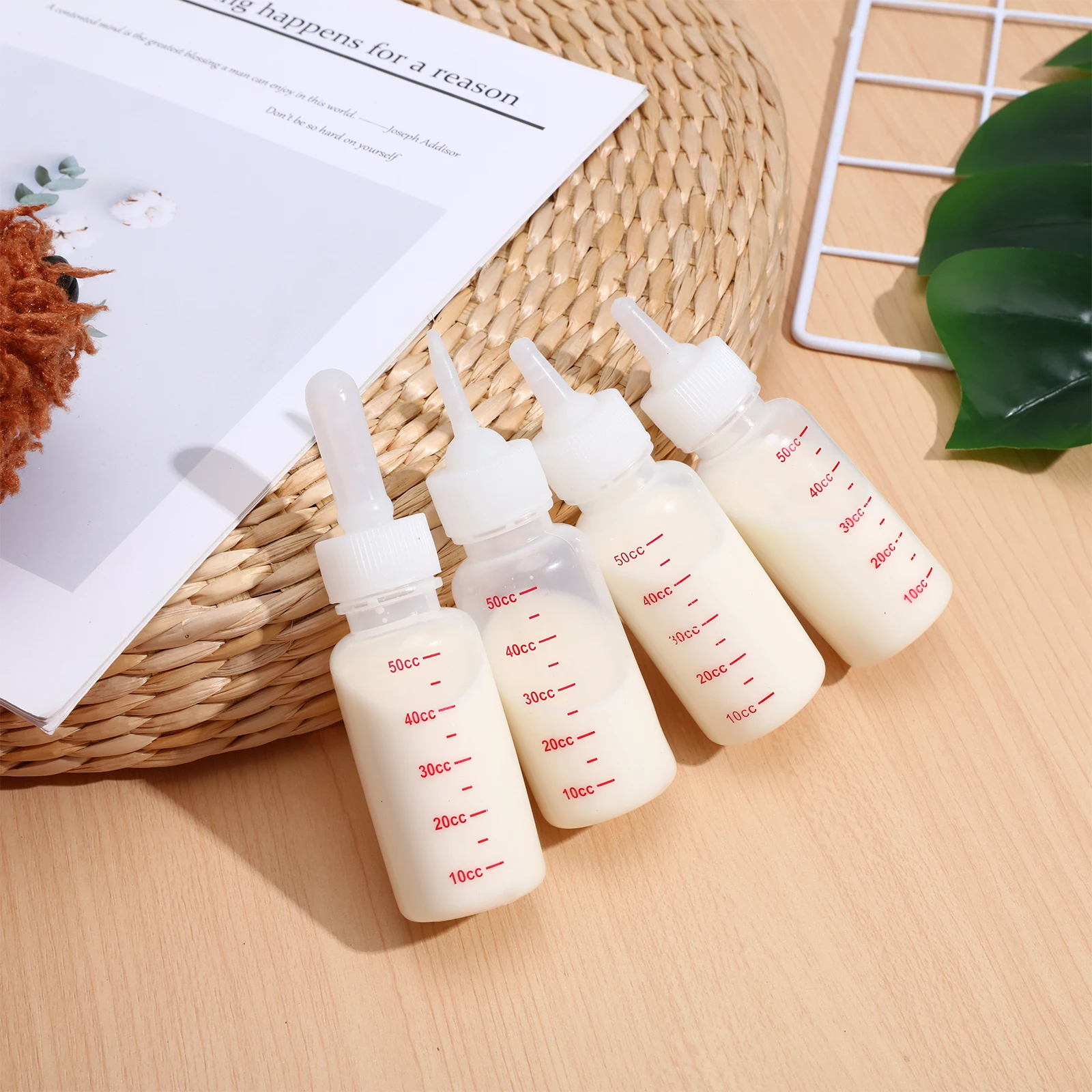 

4pcs 50Ml Pet Nursing Bottle For Hamster Puppy Squirrel Kittens Lightweight Feeding Milk Water With Clear Scale Line Newborn