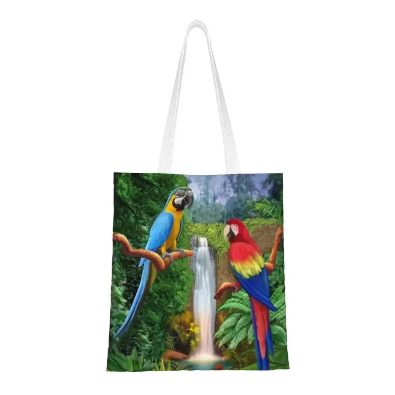 

Fashion Macaw Tropical Parrot Birds Shopping Tote Bags Recycling Psittacine Bird Grocery Canvas Shoulder Shopper Bag