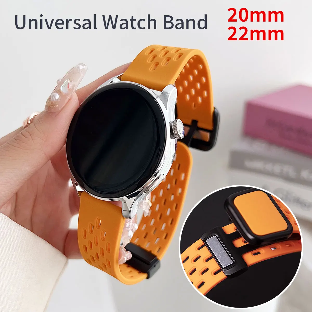 

20mm 22mm Breathable hole strap for Samsung Galaxy Watch 654 40mm for Huawei GT2 42mm Active 2 silicone magnetic strap