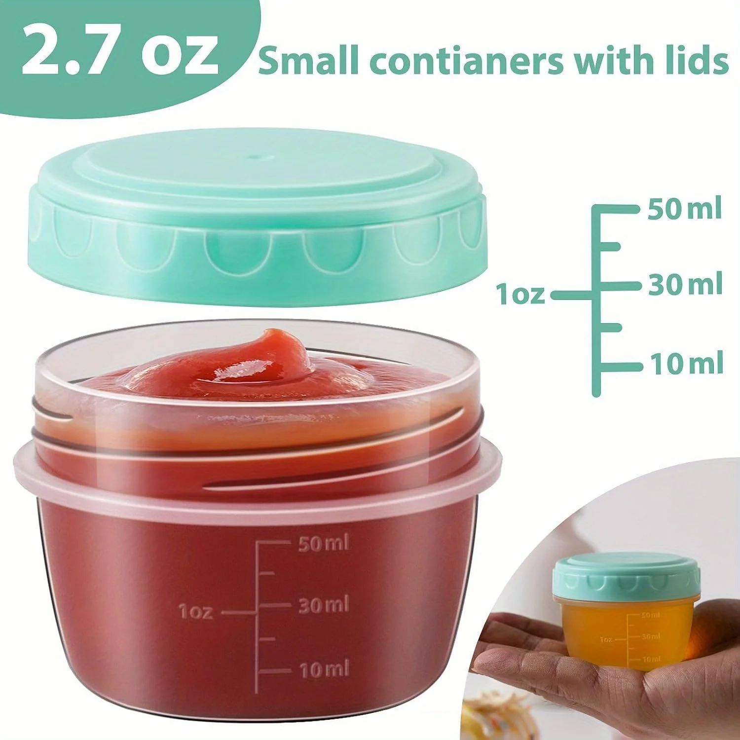 1-6 Pack 2.7 OZ Salad Dressing Container to Go with lids Tiny Condiment Containers Small Sauce Containers for Lunch Box