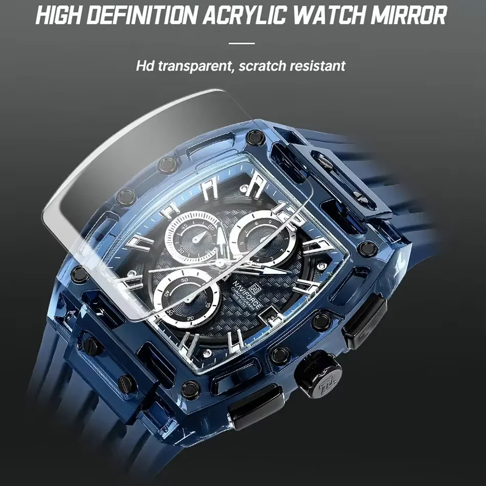 NAVIFORCE Fashion Men Watch Quartz Chronograph  Clock 3ATM Waterproof Silicone Band Sports Casual Date Display Male Wristwatches
