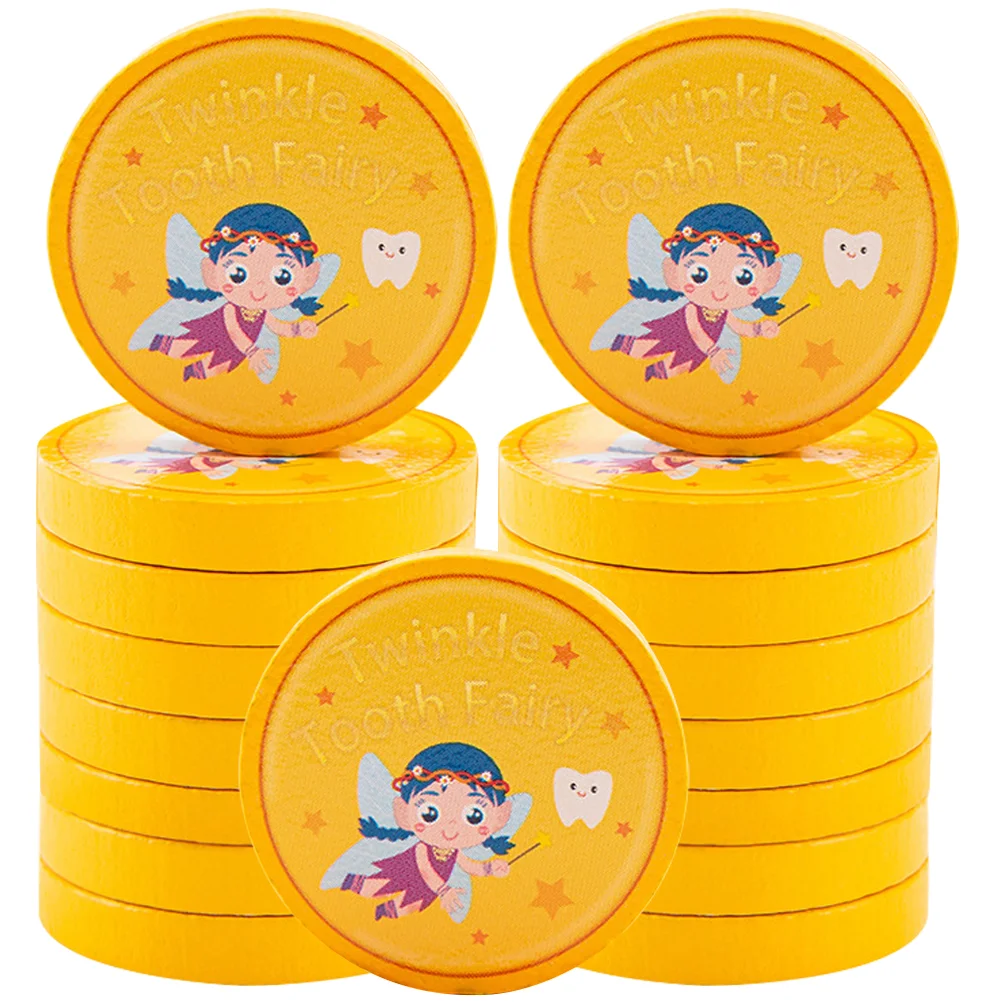 

20 Pcs Tooth Coin Tooth-fairy Medal Gifts Toy Coins The Commemorative Reward Deciduous Teeth Girl Wood Golden