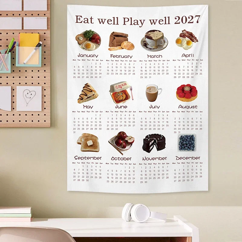 VIKAMA 2027 Bread Pattern Calendar Tapestry Minimalist Wall Hanging Interior Living Room Bedroom Home Wall Decoration