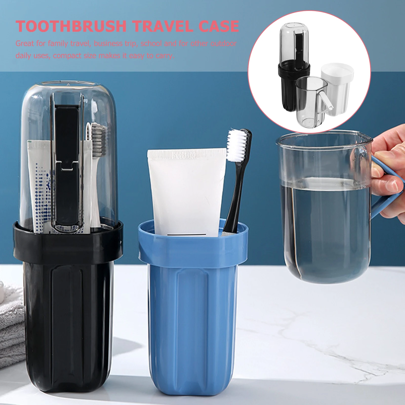 

2pcs Transparent Travel Mouthwash Cup Toothbrush Box Portable Organizer Case for Toothpaste Storage White Black