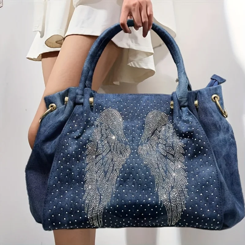 

Ladies' fashionable inlaid elegant shoulder bag, personalized street style Y2K spicy girl handbag with wing pattern