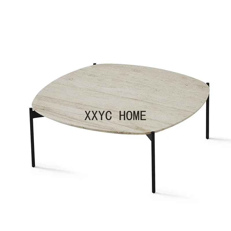 

Qiji Style Marble Cave Stone Square Tea Table Light Luxury Nordic Simple Modern Small round Table