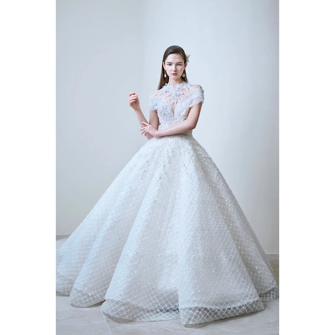 

Роскошное сверкающее свадебное бальное платье с открытыми плечами и фантомным воротником, украшение из кристаллов, свадебное платье принцессы на заказ