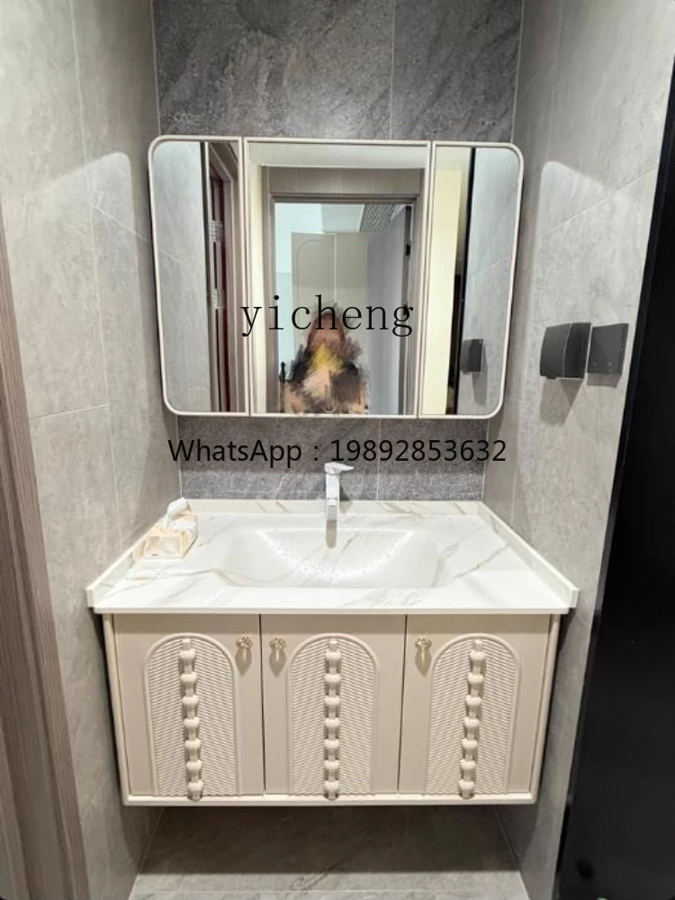 

Oak Corian Integrated Basin Bathroom Cabinet Combination Slate Hot Bending Wash Table Hand Washbasin Cabinet