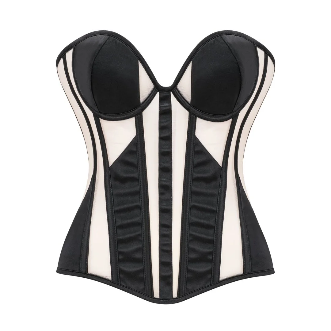 Schwarzes & Beiges Mesh Viktorianisches Push-Up Korsett Lingerie Bodyshaper Damen Bustier Top Frauen Korsett Sexy Korsage Gothic Kleidung