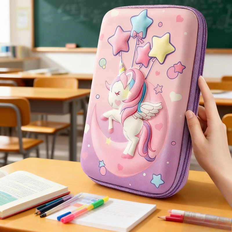 

Пенал с лунным единорогом, милая двухслойная сумка для ручек, большая вместительная водонепроницаемая сумка для хранения ручек, подарок для девочек в школу