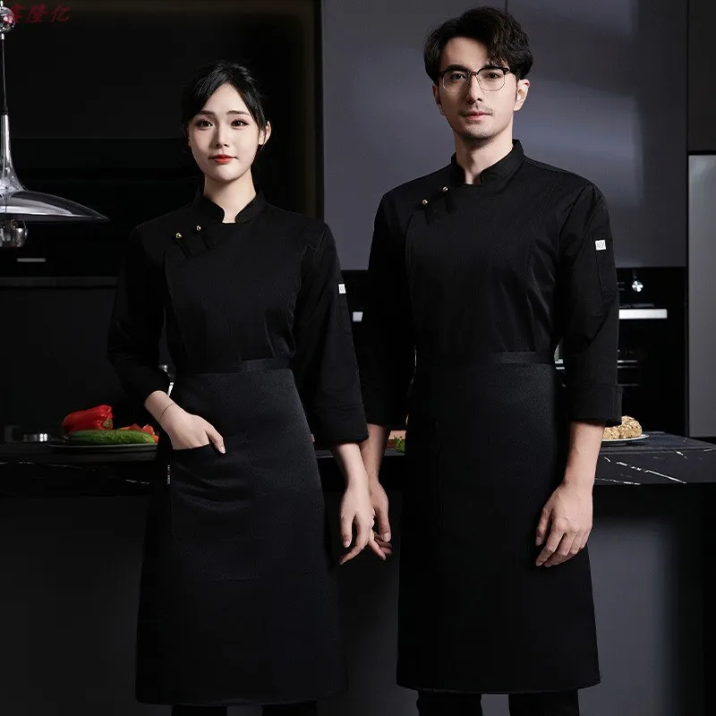 Kurtka kucharska hotelowa restauracyjna z długim rękawem, fartuch piekarski, restauracja zachodnia, restauracja steakek, kelner, jesienny płaszcz kuchenny