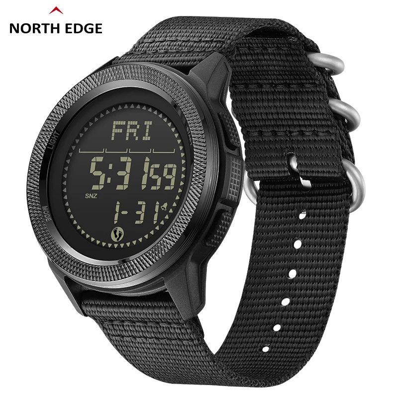 NORTH EDGE Men\'s Digital Carbon fiber Watch Shock Militray Sports Super Light Outdoor Compass Waterproof 50M Wristwatches