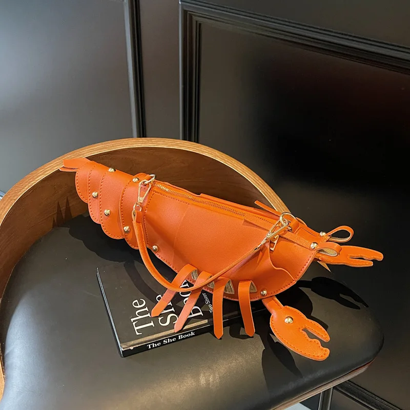 

Женская однотонная сумка через плечо из искусственной кожи с заклепками и застежкой-молнией в форме омара, модная сумка на плечо для поездок на работу