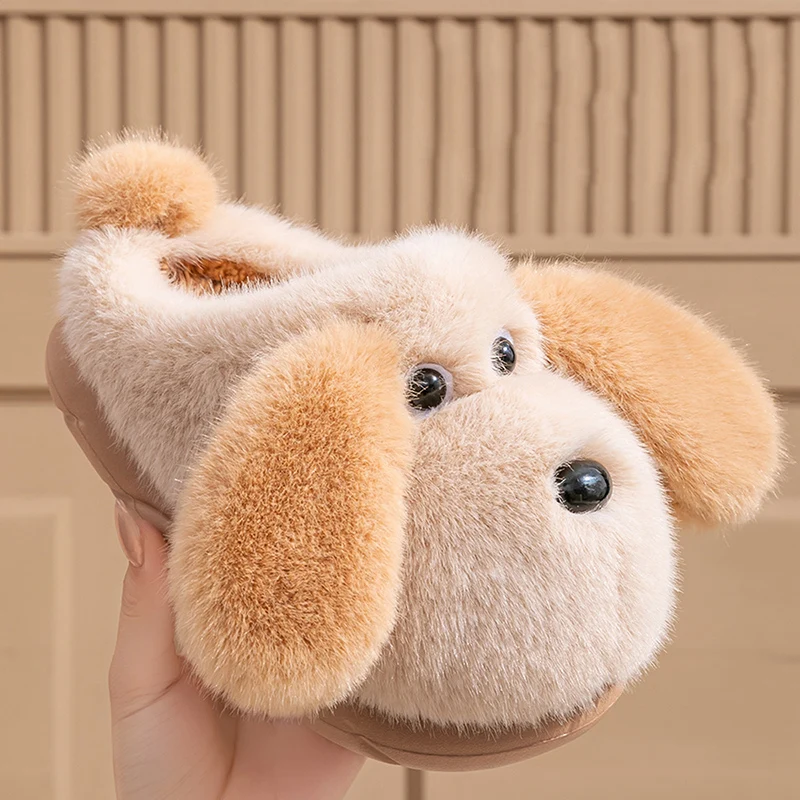 لطيف جرو فروي سميكة القاع شبشب منزل الأطفال 2025 شتاء دافئ أفخم عدم الانزلاق النعال المنزل الأطفال الكرتون الشرائح #3