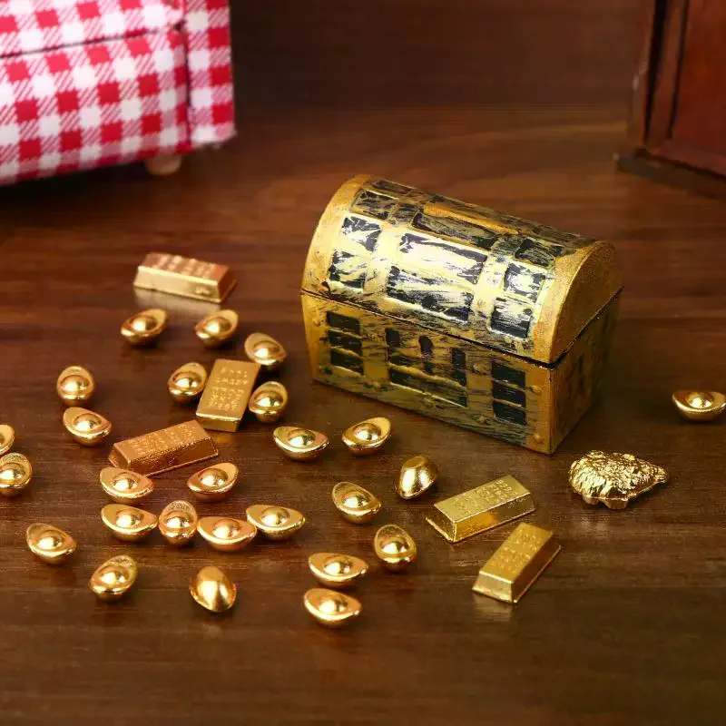1:12 Dollhouse Miniature Pirate Treasure Chest Ingot Gold Bar Furniture Home Model Decor Toy Doll House Accessories