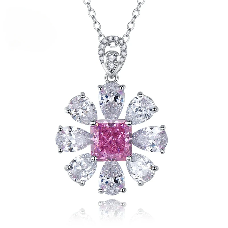 2024 New S925 Flower 4-carat Necklace for Women with Noble Light Luxury and High Grade Feeling, Cold and Elegant temperament