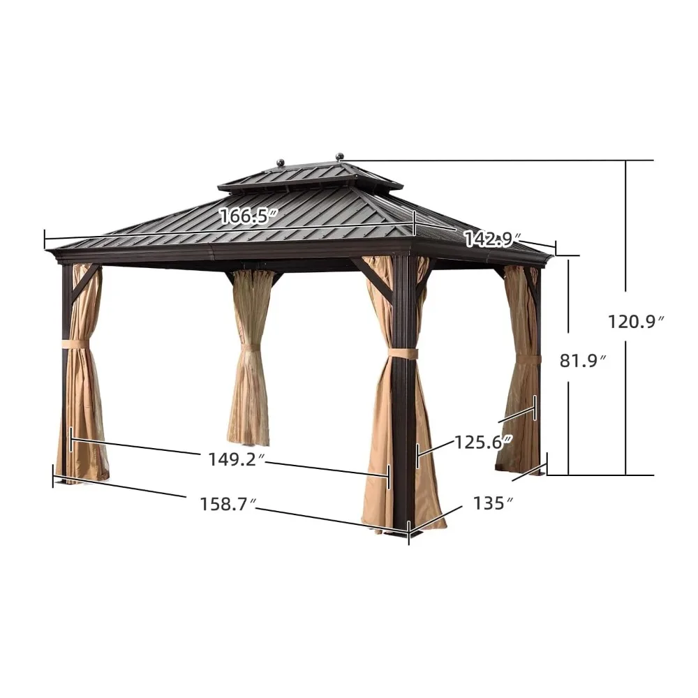 Outdoor Hardtop Gazebo 12' x 14' Bronze Metal 4.7