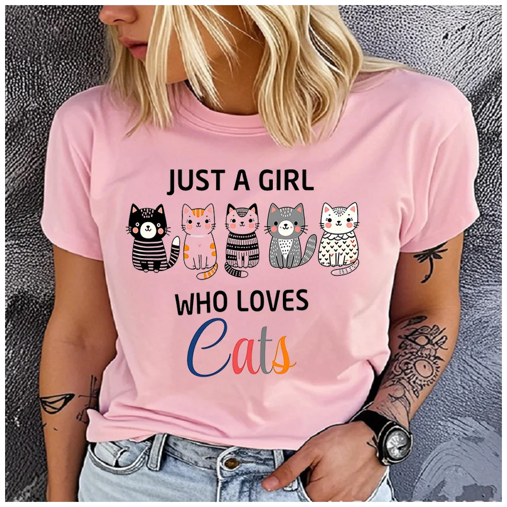

Unisex Cotton Summer Top 'Cat Lover' Print Loose round Neck Short Sleeve Fashionable Tee for Cats Lovers