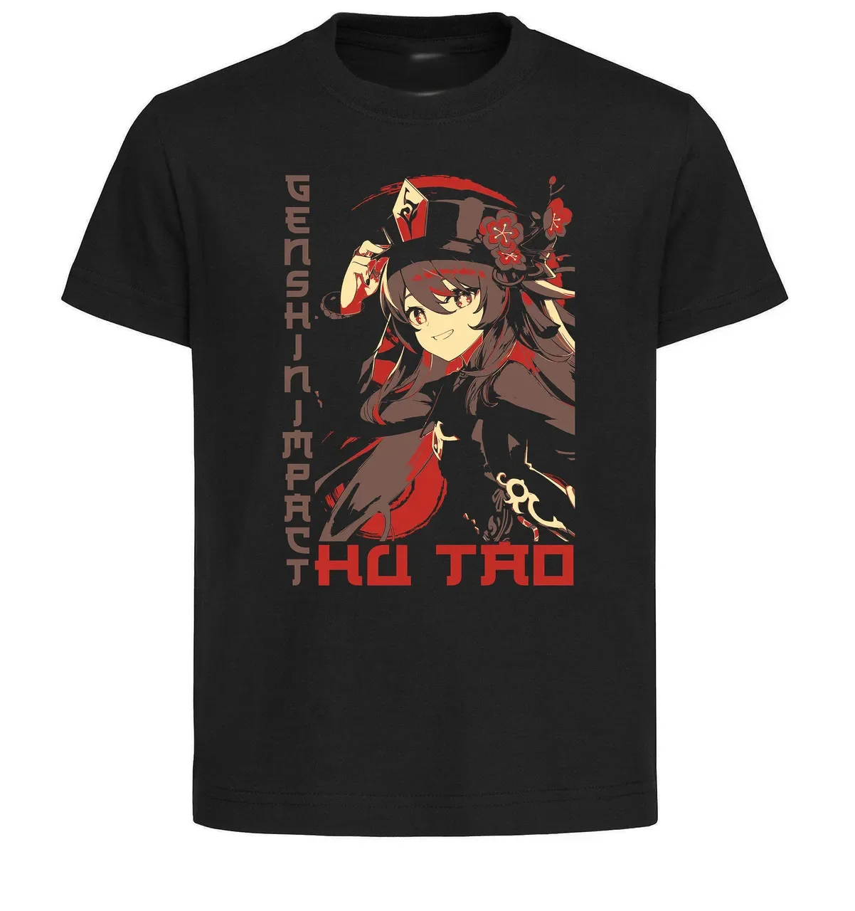 T-Shirt Unisex Black Japanese Style Genshin Impact Hu Tao