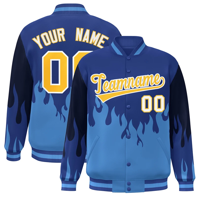 Custom Embroidery Unisex Flame Design Letterman Baseball Jacket Creatively Personalized Name And Number Streetwear Winter Coats