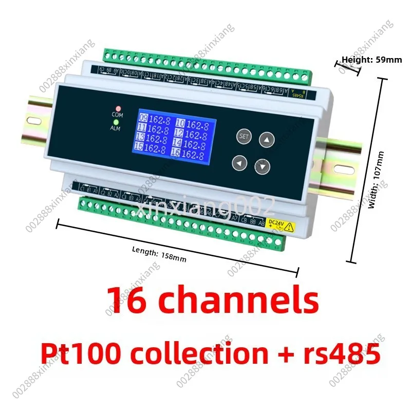 8-16 Channel PT100 RTD Temperature Collector, PT1000 Temperature Acquisition Module, RS485 Communication Sensor Module