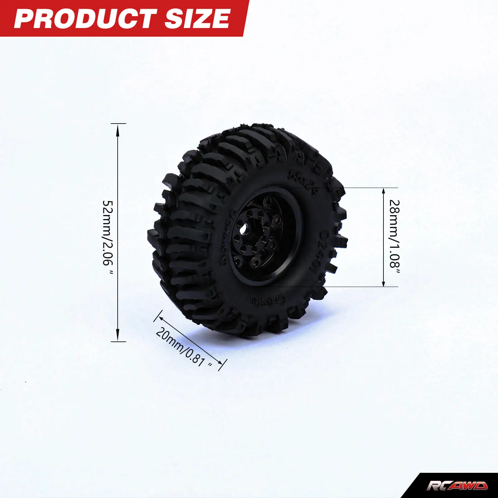 Alloy 4pcs 1.0 RC Wheel tire 55MM*22MM no glue needed for Axial 1/24 SCX24 crawlers upgrades parts