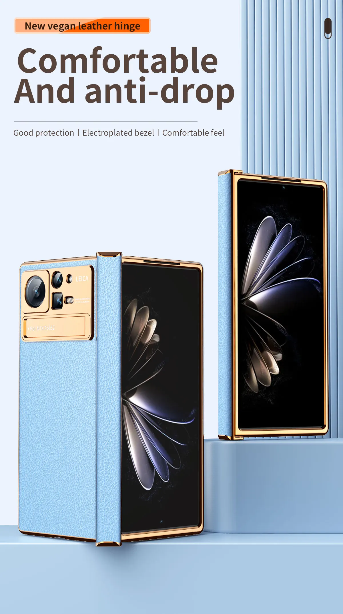 Electroplated Bezel Leather Phone Case For Xiaomi Mix Fold 2 New Vegan Leather Hinge Protection Case Comfortable And Anti-drop