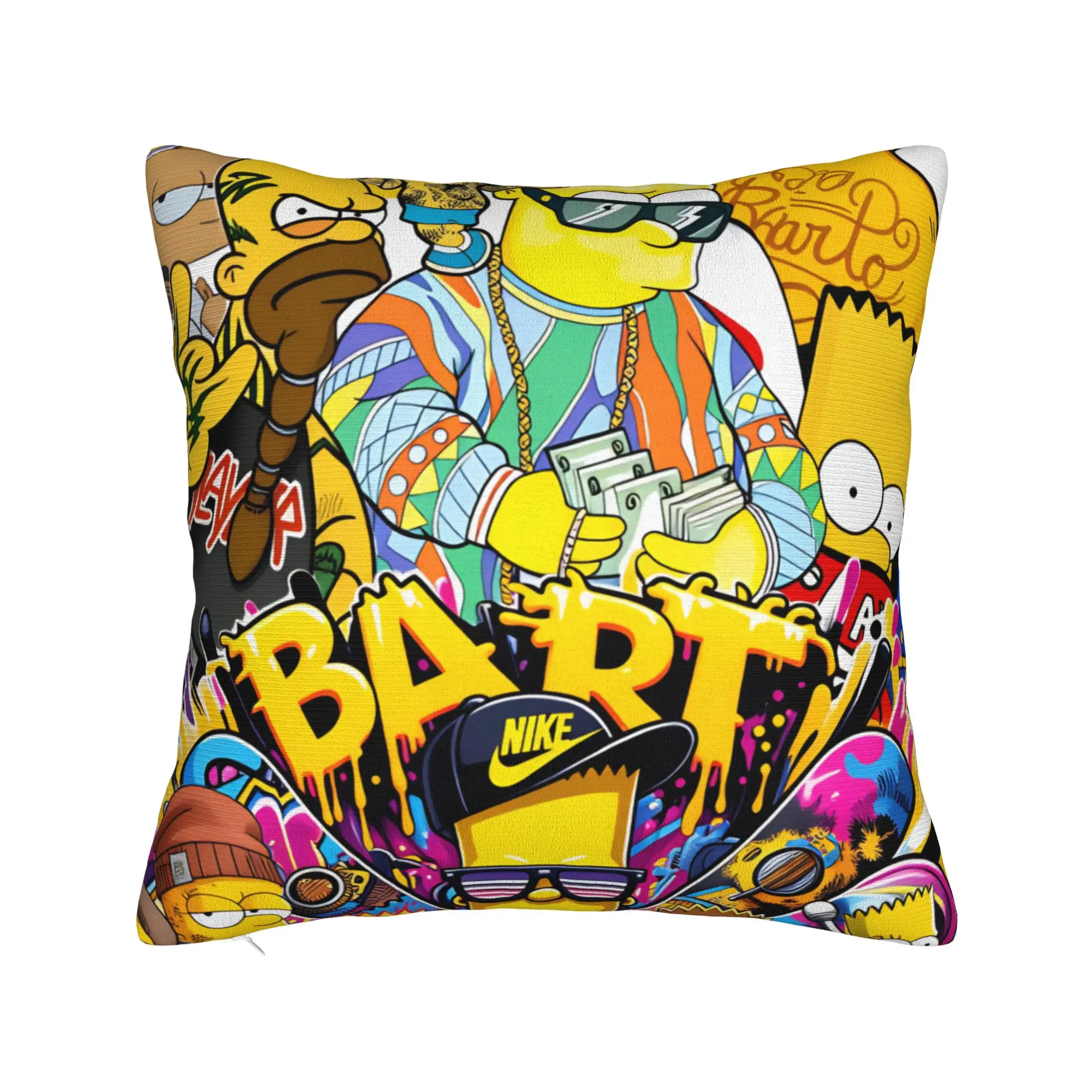 S-Simpsons Bart Hip Hop Style Pillowcases  Kawaii Pillow Case For Living Room Bed Chair Comfy Pillow Cover