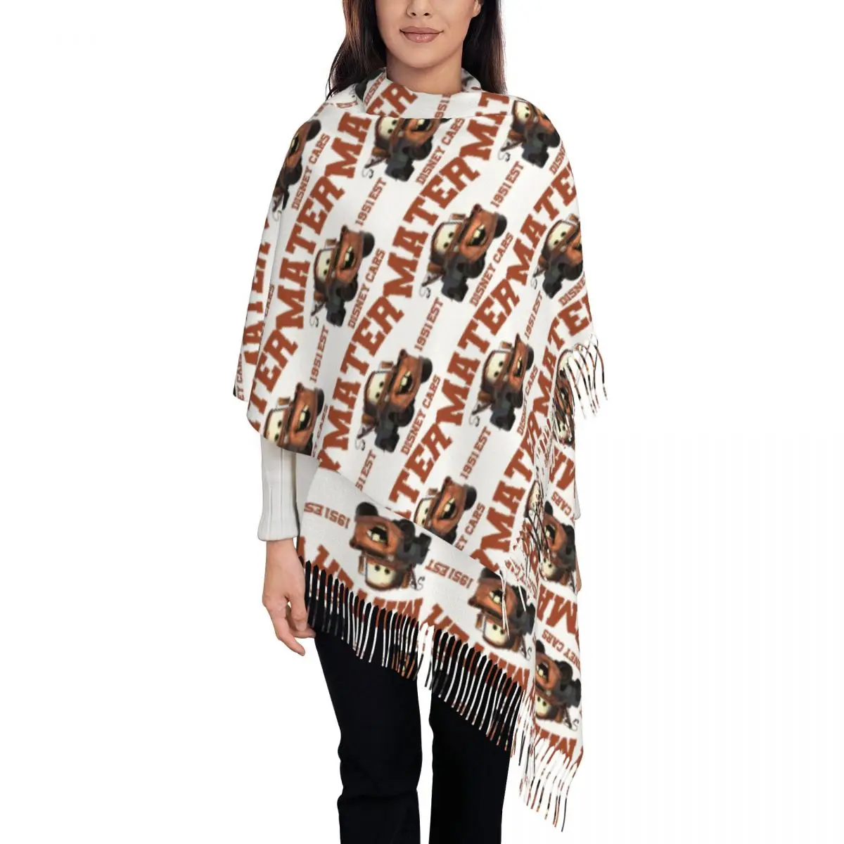 

Mater Est 1951 Cars Shawl Wrap for Ladies Winter Warm Large Long Scarf Lightning Mcqueen Pashminas Tassel Scarves