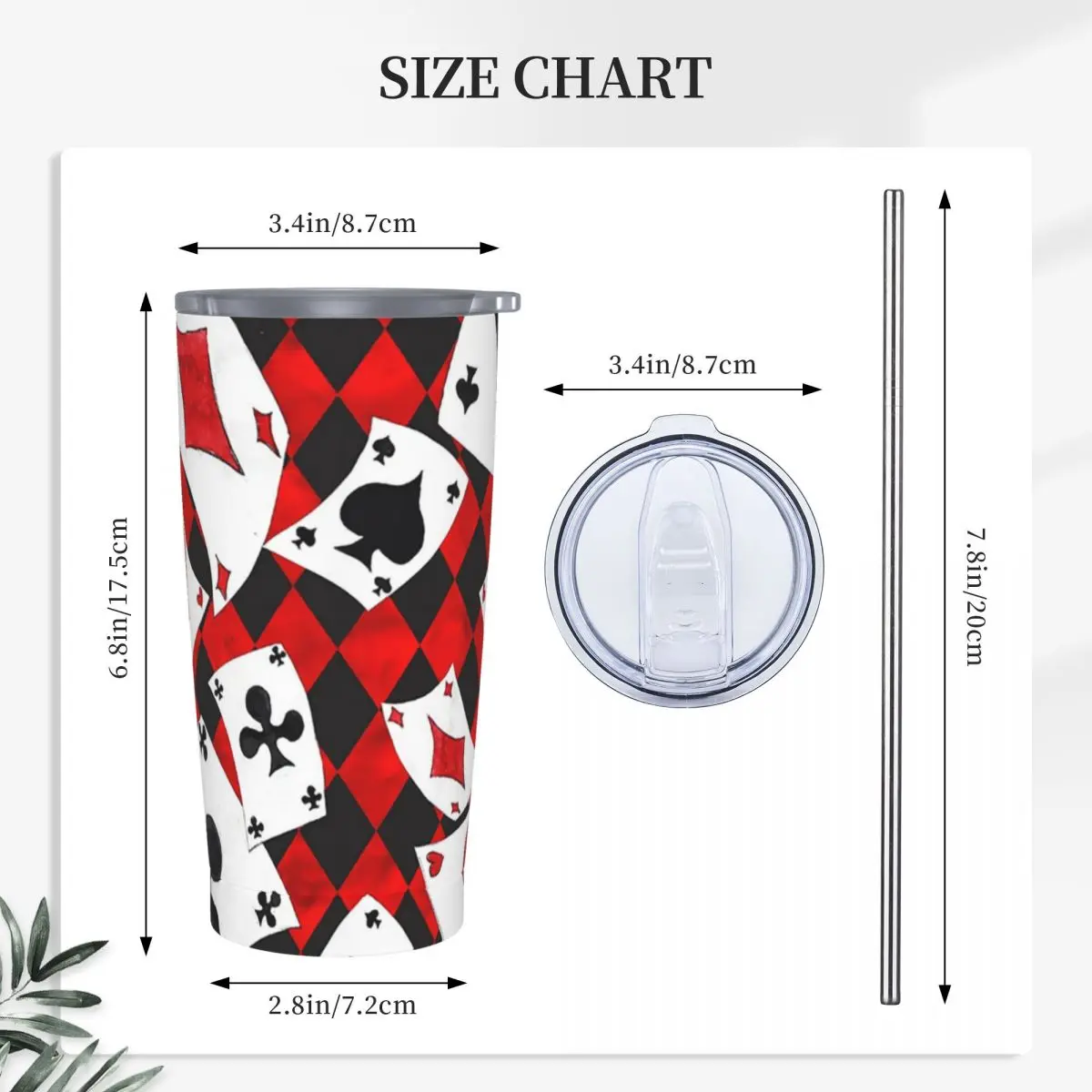 Cool Poker Playing Cards Pattern Gambling Card Game Stainless Steel Tumbler Vacuum Insulated Mug Thermal Cold Cups With Lid 20oz